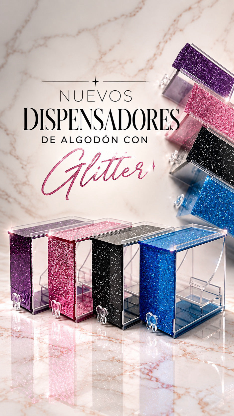 Dispensadores de algodones Glitter